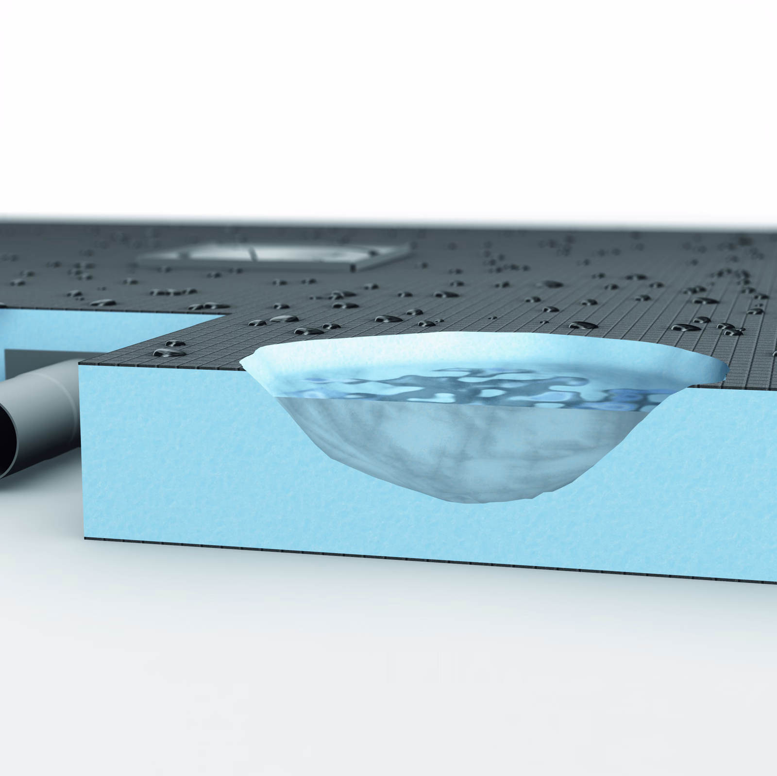 表面で水を弾き、ボード自体が防水層として機能するウェディボードの断面図