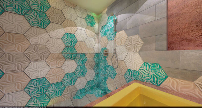 浴室リノベーション3Dパース：タイルデザイン